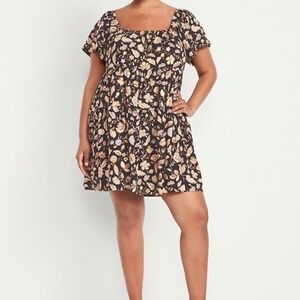 Old Navy Black Mini Floral Summer Peasant Cottagecore Babydoll Swing Dress XXL